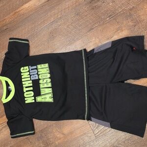 Kids Black & Neon Green 'Nothing But Awesome' Active Tee and Shorts Set Size 7